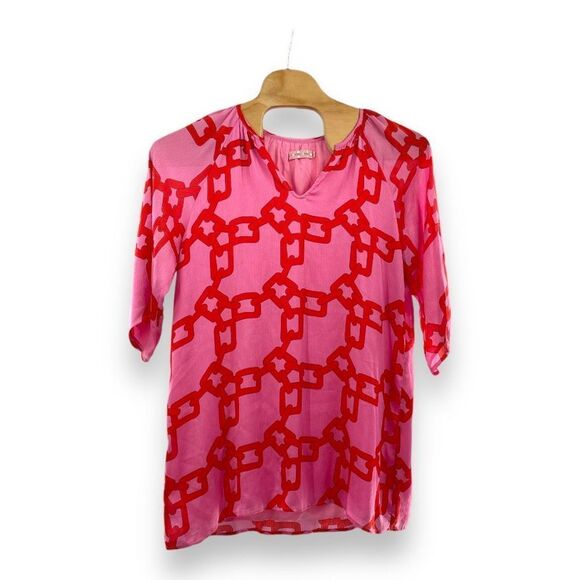 Traffic People Tops - Traffic People Women's Chain Print Raglan Sleeve Tunic Top Red & Pink Size Large